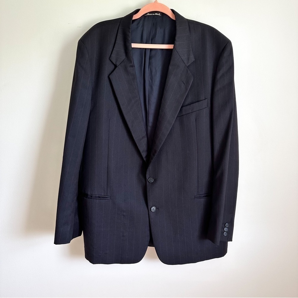 Valentino Uomo Men’s Navy Pink Pinstripe Pure Virgin Wool Suit Jacket Blazer 46L